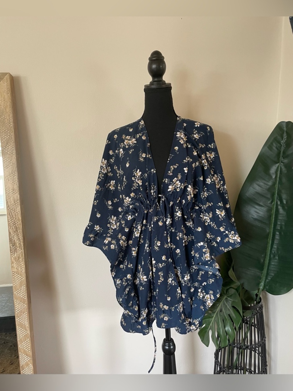 Navy Floral Drawstring Women’s Dress
